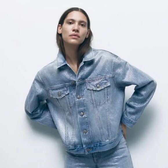 ZARA ZW RHINESTONE DENIM JACKET - Picture 6 of 11